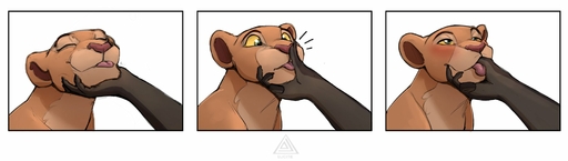 2022 blush boop disembodied_hand duo elicitie eyes_closed felid female feral finger_in_mouth fur hi_res lion mammal nala nose_boop pantherine petting simple_background solo_focus sucking thumb_suck tongue tongue_out white_background // 1816x514 // 79.8KB