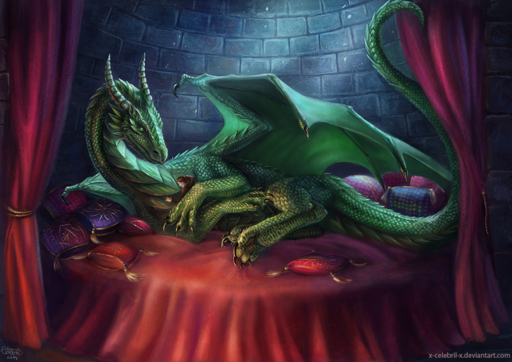 2019 ambiguous_gender bed claws detailed_background digital_media_(artwork) dragon duo feral furniture green_body green_eyes green_scales horn hug human larger_ambiguous larger_feral male mammal membrane_(anatomy) membranous_wings on_bed pillow scales scalie size_difference smaller_human smaller_male spines western_dragon wings x-celebril-x // 1200x848 // 1.5MB