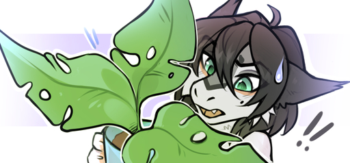 2022 black_hair digital_media_(artwork) dragon eyebrows eyelashes f-r95 fur furred_dragon green_eyes grey_body grey_fur hair open_mouth plant simple_background teeth tongue // 841x391 // 263.6KB