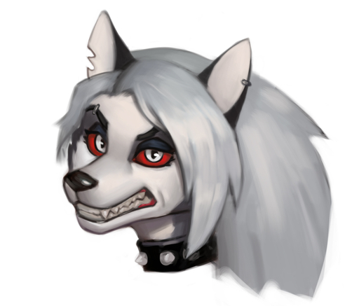 2020 3:4 anthro black_ears black_eyebrows black_eyeshadow black_nose canid canid_demon canine canis collar demon digital_media_(artwork) digital_painting_(artwork) ear_piercing ear_ring eyebrow_piercing eyebrows eyeshadow facial_piercing female fur grey_body grey_fur grey_hair hair headshot_portrait hellhound helluva_boss loona_(vivzmind) makeup mammal monotone_background monster notched_ear piercing portrait red_sclera sabergin shaded simple_background snarling solo spiked_collar spikes teeth were werecanid white_background white_body white_eyes white_fur white_inner_ear wolf // 1042x890 // 191.8KB
