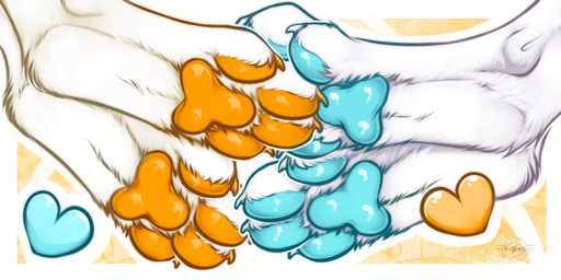 2014 2:1 4_toes <3 ambiguous_gender ambiguous_species blue_pawpads claws digital_media_(artwork) duo f-r95 feet foot_fetish foot_focus foot_play footsie fur mammal pawpads paws soles text toe_claws toes white_body white_fur yellow_pawpads // 1000x500 // 515.2KB