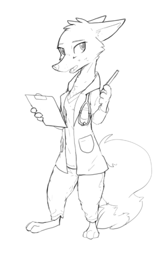 anthro barefoot black_and_white canid canine clipboard clothed clothing coat digital_media_(artwork) dual_holding feet female fox fully_clothed hi_res holding_clipboard holding_object holding_pencil holding_writing_utensil lab_coat mammal monochrome open_mouth pencil_(object) simple_background sketch solo standing topwear white_background writing_utensil zhanbow // 1407x2186 // 330.1KB