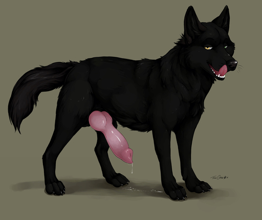 anatomically_correct anatomically_correct_genitalia anatomically_correct_penis animal_genitalia animal_penis balls big_knot big_penis black_body black_fur black_nose bodily_fluids canid canine canine_penis canis claws digital_media_(artwork) digitigrade dripping erection fangs feral fur genital_fluids genitals heterochromia knot licking licking_lips looking_at_viewer male mammal messy nude penis precum quadruped self_lick simple_background solo teeth tongue tongue_out truegrave9 vein whiskers wolf yellow_eyes // 1000x840 // 167KB