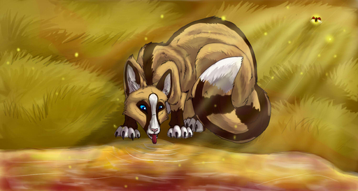 ambiguous_gender araivis-edelveys blue_eyes detailed_background digital_media_(artwork) feral fur grass mammal nude paws pink_nose plant solo standing tan_body tan_fur tongue water // 1500x800 // 118.5KB