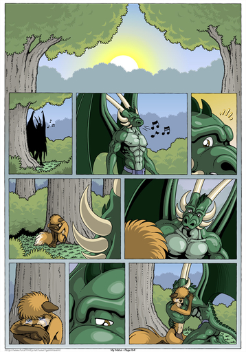 abs bodily_fluids bottomwear butt canid canine clothed clothing comforting comic crying dragon duo embrace farin fox fur geminisaint hi_res horn hug loincloth male mammal muscular muscular_male musical_note pecs plant scalie sekk'ral tears topless tree wings // 896x1280 // 459.2KB