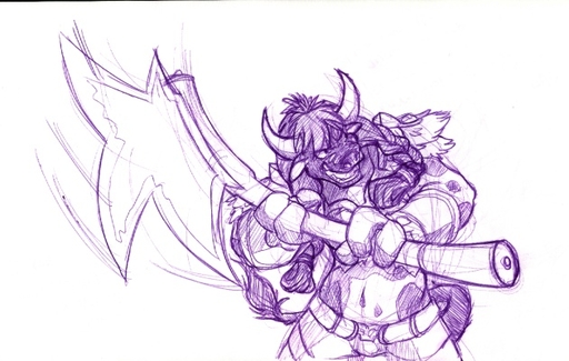 3_fingers action_pose anthro armor axe bovid bovine bracers braided_hair clothed clothing conditional_dnp facial_markings female fingers hair head_markings holding_object holding_weapon horn mammal markings melee_weapon monochrome motion_lines open_mouth pose purple_and_white sefeiren simple_background sketch solo tauren video_games warrior weapon white_background // 630x400 // 93.4KB