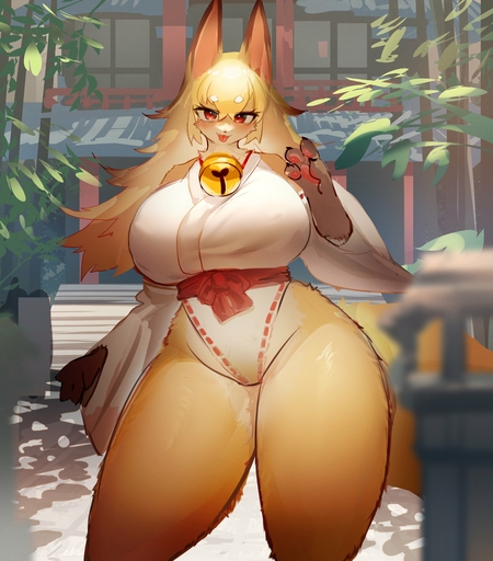 2022 4_fingers absurd_res anthro asian_clothing big_breasts blep blonde_hair blush breasts brown_body brown_fur canid canine claws clothing east_asian_clothing female female_anthro finger_claws fingers fox fur gloves_(marking) hair hi_res high_cut_miko_outfit japanese_clothing kemono leg_markings long_hair mammal markings miko_outfit multicolored_body multicolored_fur pawpads paws portrait red_eyes shrine socks_(marking) solo tan_body tan_fur thick_thighs three-quarter_portrait tongue tongue_out utterangle white_body white_fur wide_hips // 3603x4096 // 1.7MB
