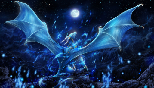 2019 blue_body blue_scales blue_skin digital_media_(artwork) dragon feral hi_res horn isvoc membrane_(anatomy) membranous_wings moon night outside scales scalie sitting sky solo spines spread_wings star starry_sky western_dragon wings // 1700x971 // 2.6MB