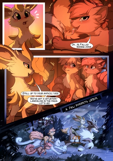 2019 5_tails absurd_res alolan_persian blue_eyes blush bodily_fluids brown_body brown_eyes brown_fur caught cervid clitoris comic dean_(9tales) dialogue digital_media_(artwork) digitigrade eeveelution english_text erin_(9tales) fallie_(9tales) fangs felicity_(9tales) felid feline female femalefemale feral feral_on_feral fur genital_fluids genitals group hi_res hioshiru hooves horn kejifox kitchen leafeon male mammal multi_tail open_mouth pawpads pex_(9tales) pink_pawpads pokemon_(species) pussy pussy_juice pussy_juice_on_tongue pussy_juice_string quadruped regional_form_(pokemon) sawsbuck speech_bubble surprise teeth text tongue tongue_out video_games vulpix winter_sawsbuck // 1896x2690 // 655.4KB