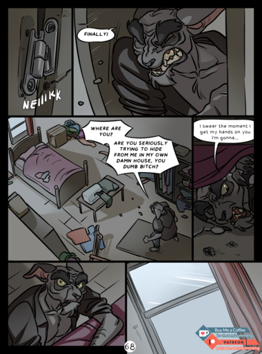 2019 anthro bed bedroom black_nose clothed clothing comic detailed_background digital_media_(artwork) english_text felid feline furniture hi_res male mammal open_mouth profanity solo standing teeth text zummeng // 1189x1600 // 1.1MB