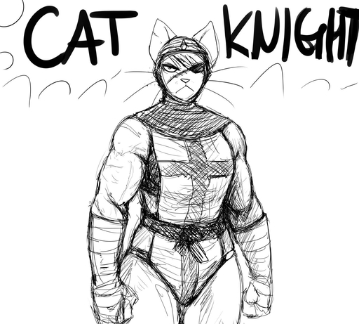 1_eye anthro armor bandage big_breasts black_and_white breasts cat_knight clothed clothing dialogue domestic_cat english_text felid feline felis female frown hi_res hladilnik looking_at_viewer mammal mask monochrome muscular muscular_female scar text whiskers wrestling wrestling_match // 1422x1280 // 235.9KB