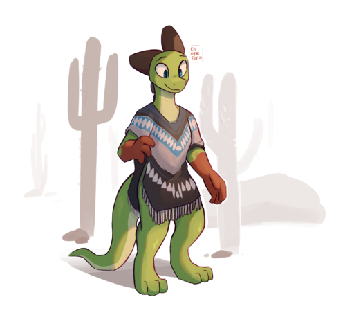 2021 3_toes anthro artist_name barefoot blue_eyes cactus clothed clothing digital_media_(artwork) digitigrade dragon enginetrap feet green_body hi_res horn malphas_(enginetrap) plant poncho scalie shaded smile solo standing toes western_dragon // 2055x1828 // 1.0MB