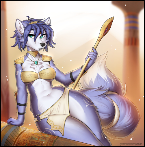 2020 accessory anthro armor bandeau big_breasts black_border blue_eyes blue_hair blurred_background border bottomwear bracers breasts canid canine chest_tuft clothing digital_media_(artwork) f-r95 female fox hair hair_accessory hairband hi_res holding_object jewelry krystal loincloth mammal markings necklace nintendo short_hair shoulder_guards solo staff star_fox tailband thick_thighs topwear tribal_markings tube_top tuft video_games wide_hips // 1256x1280 // 1.8MB
