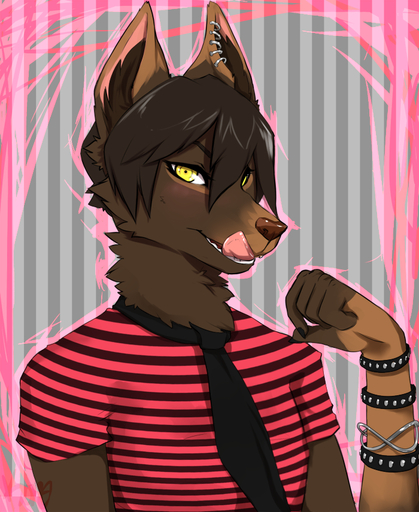 anthro canid canine clothed clothing fur grungecandy hair looking_at_viewer male mammal necktie solo tongue tongue_out // 700x855 // 379.2KB