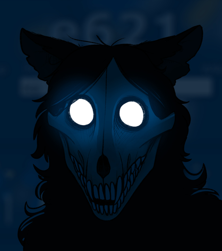 2018 ambiguous_gender black_hair bone canid canine e621 glowing glowing_eyes hair headshot_portrait keadonger looking_at_viewer malo mammal nightmare_fuel no_pupils portrait scp-1471 scp-1471-a scp_foundation skull solo soul_devouring_eyes undead // 987x1114 // 352.0KB