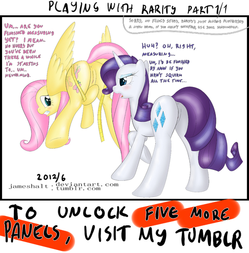 absurd_res anus cutie_mark duo english_text equid equine feathered_wings feathers female femalefemale feral fluttershy_(mlp) genitals hi_res horn horse jameshalt mammal pegasus pussy rarity_(mlp) text unicorn wings yellow_body yellow_feathers // 4000x4066 // 5.4MB