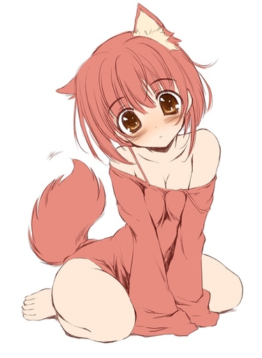 2008 animal_humanoid blush bottomless breasts brown_eyes canid canid_humanoid canine canine_humanoid canis cleavage clothed clothing dog_humanoid domestic_dog female hair humanoid kikurage kneeling looking_at_viewer mammal mammal_humanoid monochrome off_shoulder red_hair shirt short_hair small_breasts solo topwear // 439x600 // 58.2KB