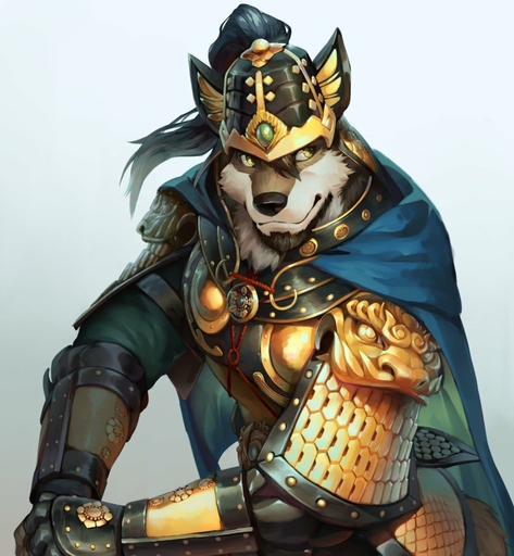 anthro armor beard black_nose canid canine canis cape clothed clothing facial_hair fur headgear helmet male mammal null-ghost simple_background solo wolf yellow_eyes // 836x905 // 111.3KB