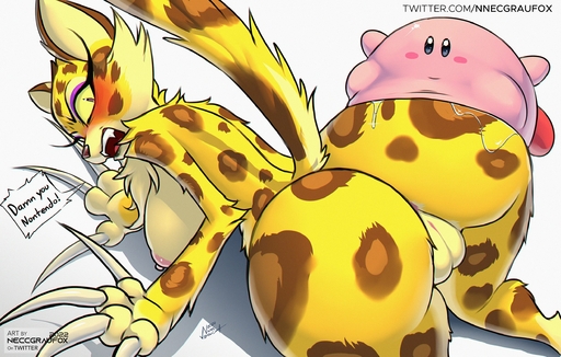 ambiguous_gender anthro big_butt blush breasts butt clawroline felid female femaleambiguous genitals hi_res huge_butt kirby larger_female mammal nnecgrau pantherine pussy simple_background size_difference video_games white_background // 2500x1591 // 670.2KB