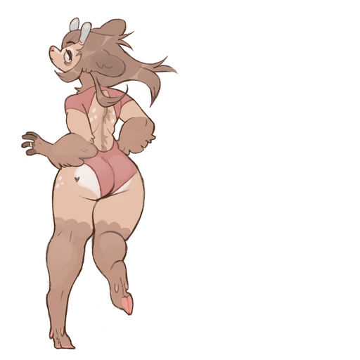 1:1 anthro butt cervid clothing female fur hair hi_res hooves looking_back mammal megumigoo solo thick_thighs tight_clothing // 2000x2000 // 521.7KB