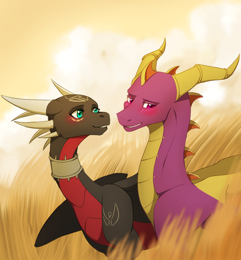 2019 activision ambiguous_gender blush cynder day detailed_background digital_media_(artwork) dragon duo feral outside scalie sitting smile spyro spyro_the_dragon video_games western_dragon wings wrappedvi // 902x970 // 642.3KB
