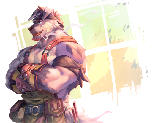 anthro bandanna big_muscles canid canine canis cigarette clothing crossed_arms domestic_dog gloves handwear kerchief male mammal muscular muscular_anthro muscular_male null-ghost pecs smoke smoking solo tool_belt tools worker // 1188x964 // 842.3KB