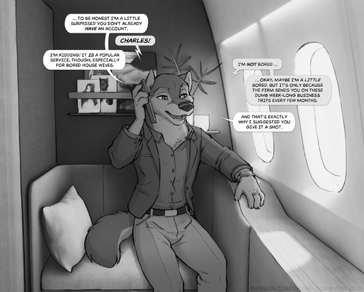2020 aircraft airplane anthro black_and_white canid canine charles_(zaush) clock clothed clothing comic dialogue digital_media_(artwork) english_text fur hi_res holding_object holding_phone jewelry male mammal monochrome open_mouth phone ring solo teeth text tongue watch zaush // 2800x2243 // 682.7KB
