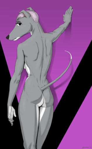 2017 absurd_res anthro butt canid canine canis domestic_dog eyeshadow female gewitter greyhound hair hi_res hunting_dog looking_at_viewer makeup mammal nude sighthound simple_background solo // 1539x2500 // 1.1MB