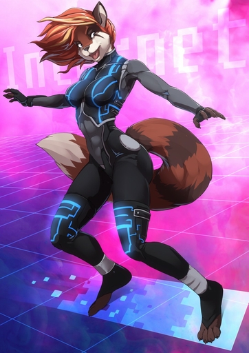 4_toes 5_fingers ailurid anthro bodysuit breasts clothed clothing feet female fingerless_gloves fingers gloves handwear hi_res mammal open_mouth red_panda skinsuit solo tight_clothing toes tongue twinkle-sez // 905x1280 // 211KB