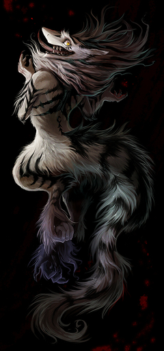 2012 ambiguous_gender anthro biped blood bodily_fluids byakurai_tora claws fangs jumping looking_back maelice mammal sergal simple_background solo tongue tongue_out yellow_eyes // 468x1000 // 480.2KB