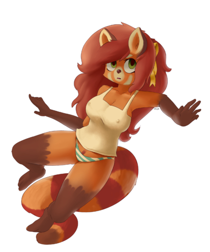 5:6 absurd_res ailurid anthro breasts clothed clothing digital_media_(artwork) female green_eyes hair hi_res long_hair mammal marblesoda red_hair red_panda simple_background solo underwear white_background // 2500x3000 // 1.8MB