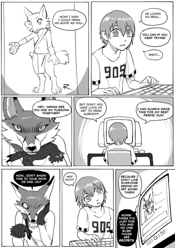 2020 anthro bottomwear canid canine child clothed clothing comic computer desk dialogue duo elf english_text evil_grin fox fur furniture grimart head_tilt humanoid humanoid_pointy_ears keyboard leto_(grimart) loincloth looking_at_viewer male mammal monitor monochrome multicolored_body multicolored_fur pupils reth_(grimart) sketch slit_pupils smile text two_tone_body two_tone_fur wide_eyed young // 620x877 // 344.3KB
