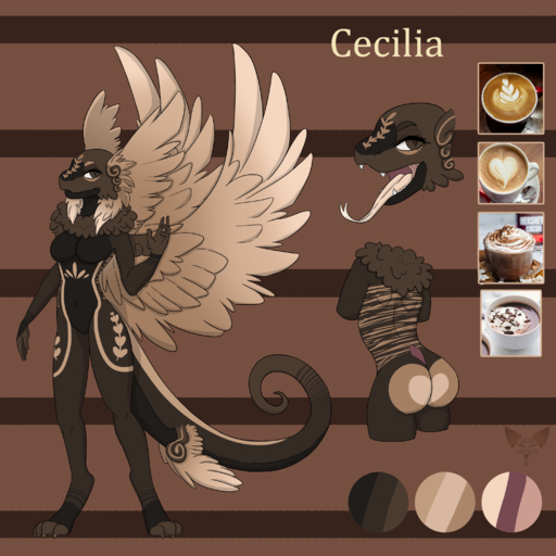 1:1 absurd_res anthro beverage candy chocolate coatl_dragon coffee deanwolfwood dessert digital_media_(artwork) dragon feathered_snake feathers female flight_rising food hi_res letterbox model_sheet reptile scalie snake solo wings // 3000x3000 // 4.9MB