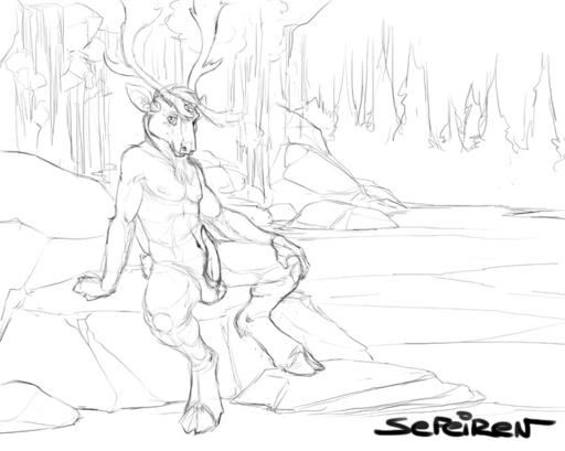 anthro antlers balls biped black_and_white blush capreoline cervid chest_tuft conditional_dnp erection forest fur genitals head_tuft hooves horn ice male mammal monochrome navel nipples nude outside penis plant portfolio_preview presenting preview reindeer relaxing rock sefeiren sitting sketch solo spread_legs spreading tree tuft water waterfall winter wood // 700x559 // 101.4KB