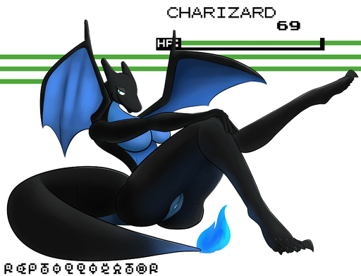 5_toes absurd_res anthro bedroom_eyes big_breasts black_body black_scales blue_body blue_eyes blue_scales breasts charizard dragon feet female genitals hi_res looking_at_viewer narrowed_eyes non-mammal_breasts nude pokemon_(species) pose pussy reptile reptilligator scales scalie seductive simple_background solo toes video_games // 3400x2600 // 1.7MB