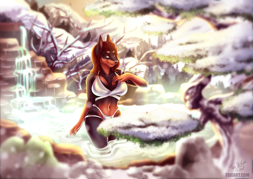 2020 anthro arm_markings athletic athletic_anthro athletic_female balvenie_(tanrowolf) bikini black_body black_fur black_nose breasts brown_body brown_fur canid canine canis cleavage clothed clothing detailed_background dobermann domestic_dog female fur hair hot_spring inviting long_hair looking_at_viewer mammal markings multicolored_body multicolored_fur nature navel onsen outside partially_submerged pinscher plant pond pose red_hair scenery shoulder_markings signature smile snow solo standing standing_in_water swimwear text toxi_de_vyne_(artist) tree two_tone_body two_tone_fur url water waterfall white_bikini white_clothing white_markings white_swimwear winter // 1200x849 // 1.0MB