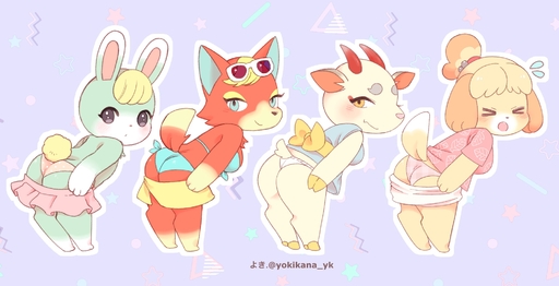 2_horns anthro audie_(animal_crossing) barefoot bent_over big_breasts bikini blonde_hair blue_eyes blush bottomwear breasts canid canine canis cervid clothed clothing digital_media_(artwork) domestic_dog eyelashes eyes_closed eyewear feet female fingers frown fur group hair hi_res hooves horn isabelle_(animal_crossing) lagomorph leporid looking_at_viewer looking_back mammal miniskirt open_mouth orange_body rabbit rear_view sasha_(animal_crossing) shih_tzu shino_(animal_crossing) shirt simple_background skirt smile standing sunglasses swimwear text thick_thighs toes topwear toy_dog underwear undressing video_games wide_hips wolf yellow_body yellow_fur yokikana_yk // 2000x1025 // 303.4KB