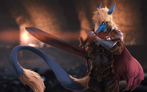 16:10 absurd_res anthro blonde_hair blue_body blue_eyes blue_fur blurred_background clothed clothing dark_souls detailed_background fromsoftware fruitbloodmilkshake fur hair hi_res holding_object holding_sword holding_weapon julian_(fluffserg) male melee_weapon sergal solo sword video_games weapon widescreen // 3200x2000 // 670.2KB