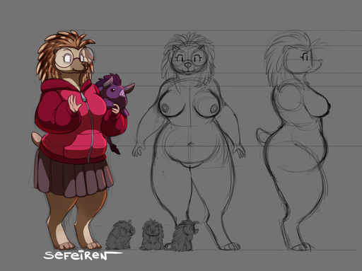 anthro belly bottomwear breasts brown_body brown_fur clothed clothing conditional_dnp eulipotyphlan eyewear female feral fur genitals glasses hedgehog hindpaw hoodie lizzy mammal navel nipples nude overweight overweight_female paws plushie purple_body purple_fur pussy sefeiren size_difference sketch skirt solo standing thick_thighs topwear wide_hips zipper // 1280x958 // 353.9KB