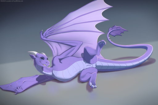 2019 blue_eyes digital_media_(artwork) dragon female feral genitals horn lunalei membrane_(anatomy) membranous_wings pussy simple_background smile solo wings wyvern // 1100x733 // 262KB