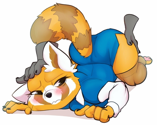 2019 aggressive_retsuko ailurid anthro ass_up black_eyes blush butt clothed clothing disembodied_hand duo female grope hand_on_butt hi_res legwear looking_back mammal red_panda retsuko sanrio solo_focus thick_thighs thigh_highs wizzikt // 2532x2019 // 308.8KB