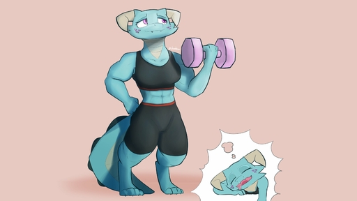 2020 absurd_res anthro blue_body bra clothed clothing eyes_closed female full-length_portrait fully_clothed hi_res horn kobold midriff portrait simple_background sleeping solo sports_bra standing underwear zhanbow // 3378x1900 // 224.7KB