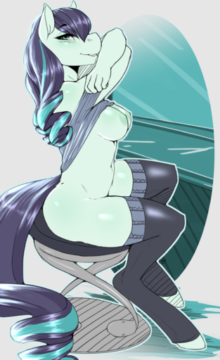 2015 absurd_res anthro anthrofied avante92 biped bite biting_lip biting_own_lip blue_body blue_eyes blue_fur blush breasts butt clothed clothing clothing_lift coloratura_(mlp) earth_pony equid equine female fur furniture green_nipples hair hi_res hooves horse inviting legwear long_hair looking_at_viewer mammal multicolored_hair nipples partially_clothed pony self_bite shirt shirt_lift sitting smile solo stockings stool thigh_highs topwear two_tone_hair undressing // 1554x2545 // 2.0MB