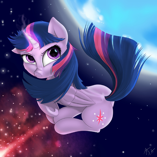 1:1 absurd_res digital_media_(artwork) equid equine feathered_wings feathers female feral friendship_is_magic fur hair hasbro hi_res horn horse mammal multicolored_hair my_little_pony pudgeruffian purple_body purple_feathers purple_fur purple_hair solo space twilight_sparkle_(mlp) two_tone_hair winged_unicorn wings // 2400x2400 // 1.6MB