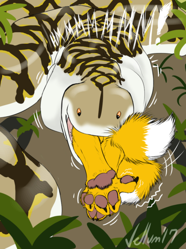 2017 2_tails 3:4 4_toes ambiguous_gender anthro biped black_claws brown_body brown_scales canid canine claws comic detailed_background digital_media_(artwork) dipstick_tail duo eating exclamation_point feet feral fluffy fluffy_tail fox fur head_first jungle larger_ambiguous leshana male mammal markings multi_tail multicolored_body multicolored_fur multicolored_scales multicolored_tail oral_vore orange_eyes outside pawpads paws reptile scales scalie shaking signature size_difference smaller_male snake struggling swallowing tail_markings tan_body tan_scales toe_claws toes trembling two_tone_body two_tone_fur two_tone_tail vellum vore white_body white_fur white_scales white_tail yellow_body yellow_fur yellow_scales yellow_tail // 750x1000 // 794.2KB