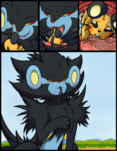 absurd_res ambiguous_gender big_dom_small_sub bodily_fluids body_in_mouth comic crying dedenne dominant duo fan_character fangs felid female female_pred feral forced generation_4_pokemon generation_6_pokemon head_first hi_res kuroodod larger_ambiguous luxray macro mammal mawplay micro micro_on_macro mouth_hold mouth_shot nature nature_background neck_bulge open_mouth oral_vore palate panicking pokemon_(species) saliva scared size_difference smaller_ambiguous soft_vore swallowing tears tess_the_luxray tongue trapped video_games vore // 2100x2700 // 2.0MB