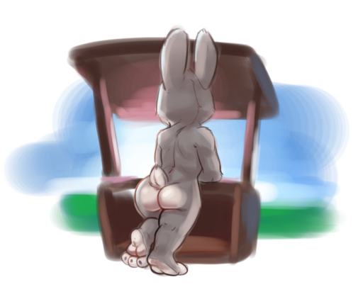 2019 3_toes alternate_version_at_source anthro biped bonnie_hopps butt digital_media_(artwork) feet female fur grey_body grey_ears grey_fur hi_res lagomorph leaning leporid long_ears mammal nude outside paws rabbit rear_view short_tail siroc soles solo toes white_tail // 1608x1272 // 1.3MB