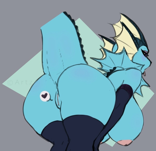 <3 anthro anus areola artz bent_over big_breasts blue_body blush breasts butt eeveelution female inverted_nipples nintendo nipples pokemon pokemon_(species) solo tongue tongue_out vaporeon video_games // 1122x1088 // 72.6KB