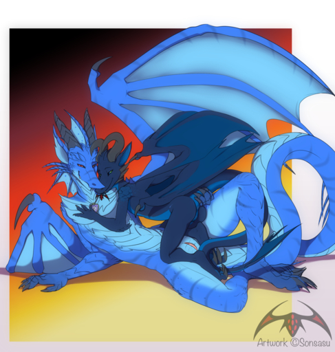 2015 4_fingers 4_toes aldreda anthro anus blue_body blue_scales border butt claws digital_media_(artwork) dragon dragonwrought_kobold duo eyebrows fangs feet female femalefemale female_on_bottom female_on_top fingers genitals gradient_background green_eyes hi_res horn jangua jewelry kobold looking_at_viewer membrane_(anatomy) membranous_wings multicolored_body multicolored_scales necklace on_bottom on_top pussy reclining red_eyes scales scalie simple_background smile sonsasu teeth toe_claws toes two_tone_body two_tone_scales white_border wings // 1350x1418 // 1.2MB