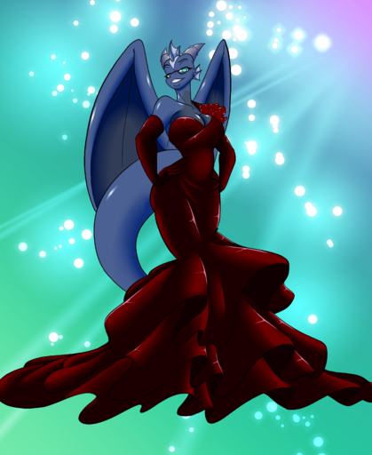 absurd_res anthro blue_body breasts cleavage clothed clothing dragon dress eyewear female glasses gloves handwear hi_res robthehoopedchipmunk smile solo toughset tulip_(rthc) // 2700x3300 // 4.0MB